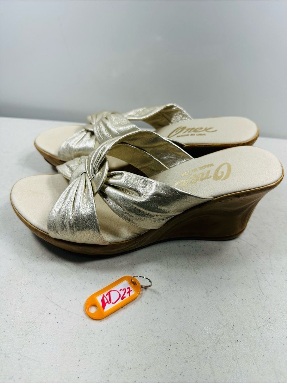 Onex Metallic Knot-Front Wedge Sandals - Pearl size 39-8